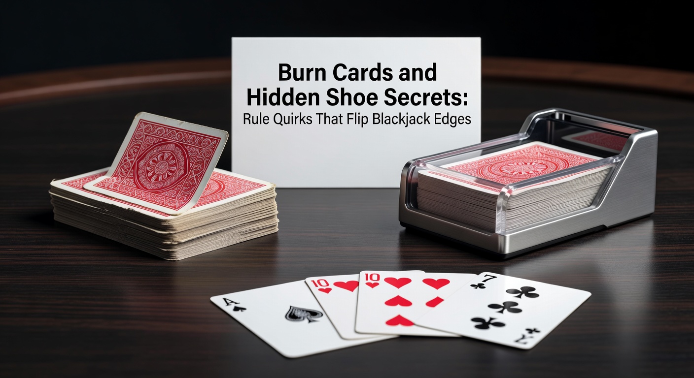 Ein Blackjack-Tisch mit geöffnetem Kartenschuh und Brennkarten, die den Fokus auf Regelvariationen legen