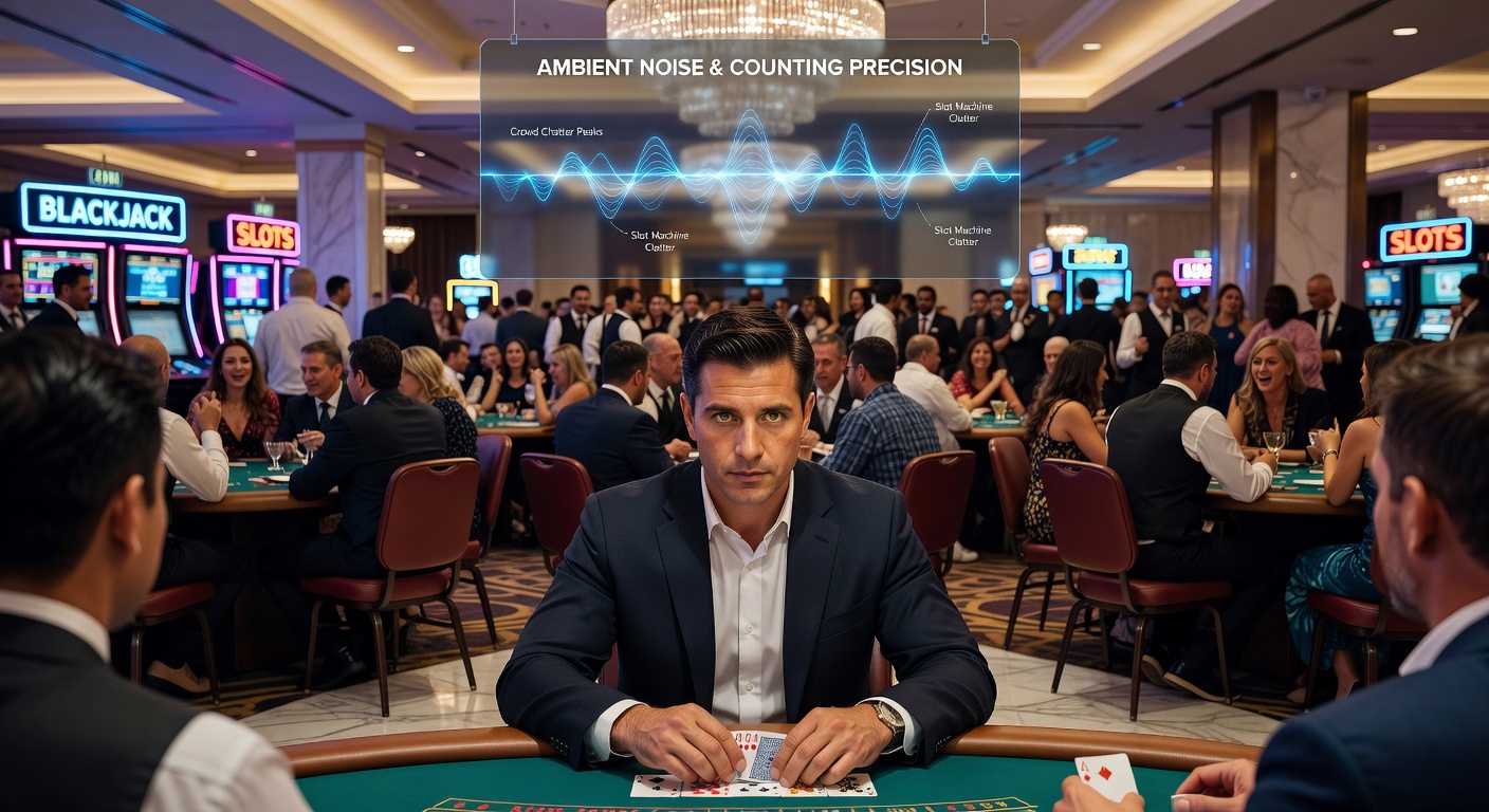 Ansicht eines belebten Casino-Bodens mit Blackjack-Tischen und sichtbaren Lautsprechern sowie akustischen Elementen
