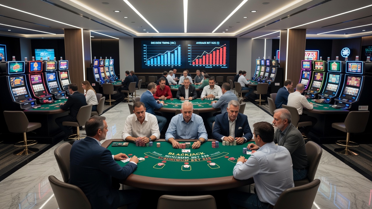 Detailansicht eines Blackjack-Tisches mit angrenzenden Wegen und Beleuchtungselementen