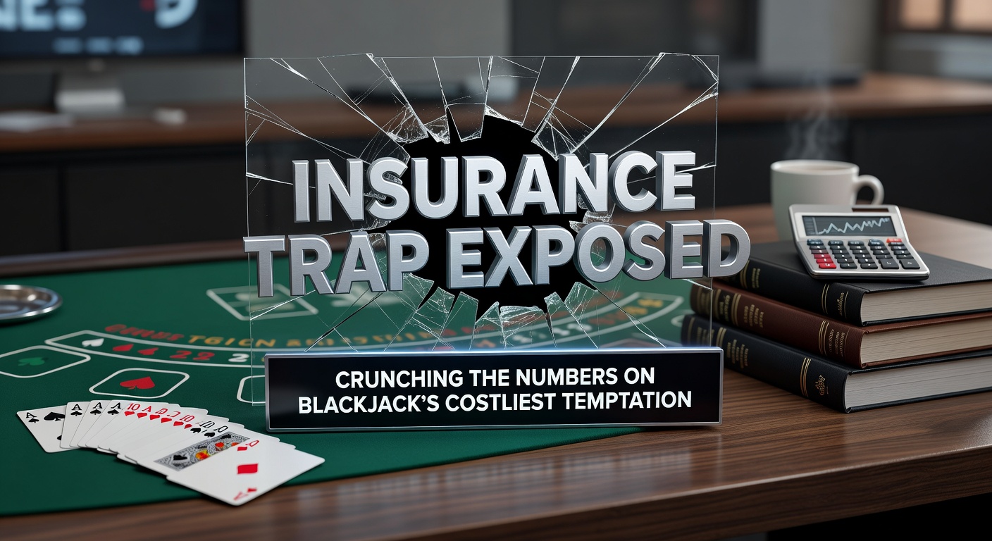 Ein Blackjack-Tisch mit markierter Insurance-Wette, wo der Dealer ein Ass zeigt und Spieler vor der Entscheidung stehen