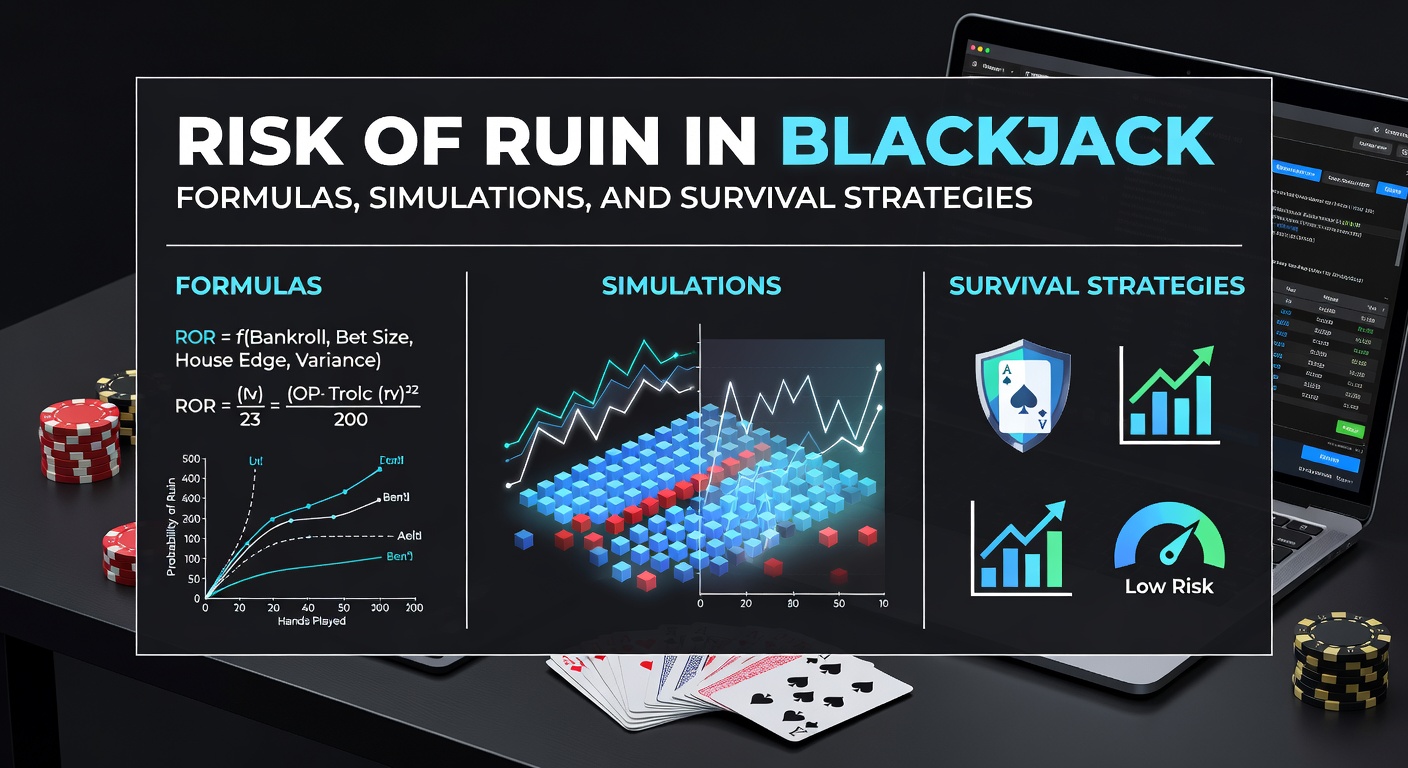 Grafik zur Darstellung des Risikos des Ruins in einer Blackjack-Simulation mit fallender Bankrollkurve