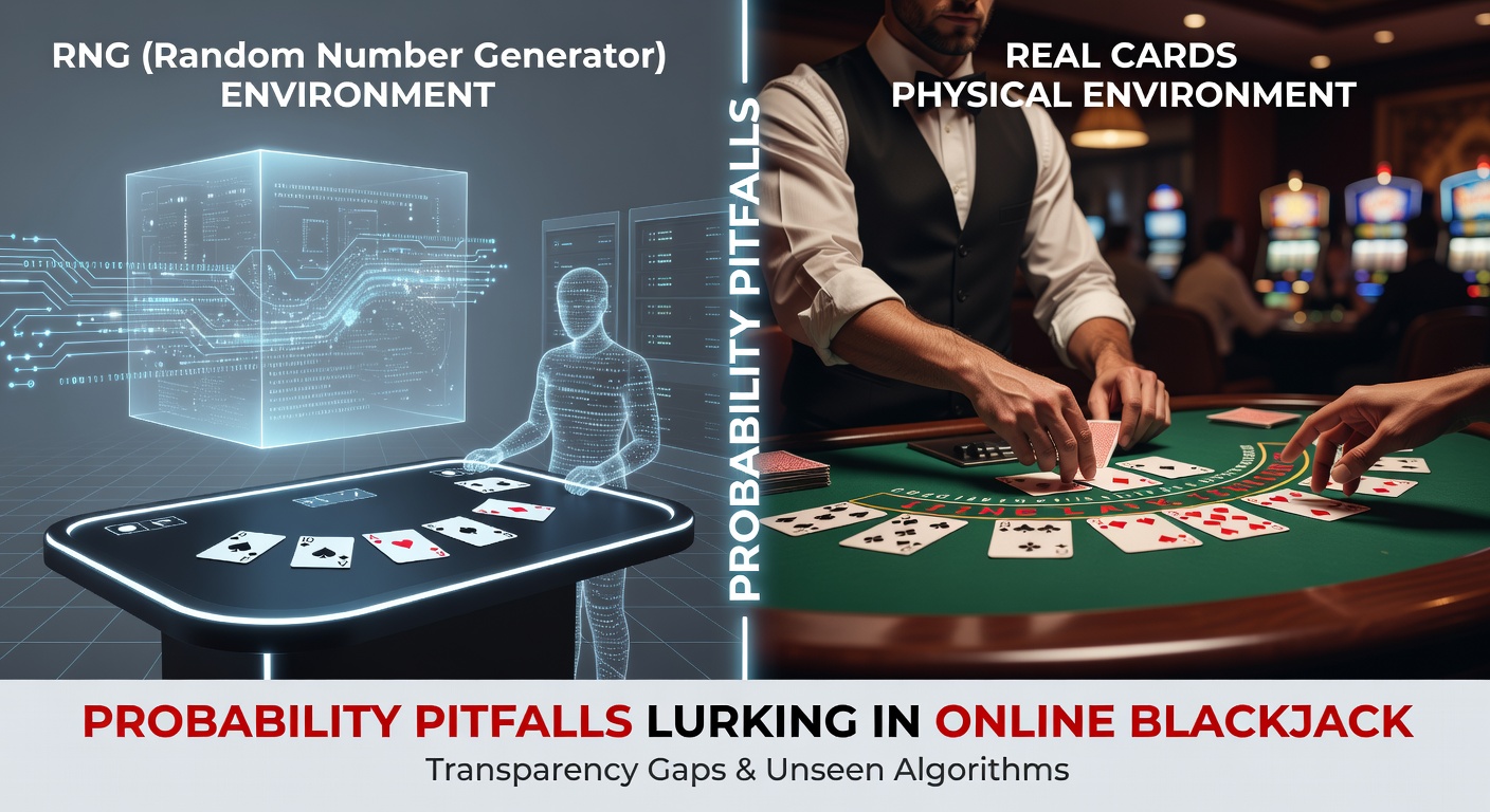 Vergleichstabelle mit Balkendiagrammen, die RTP-Werte und Varianz zwischen RNG-Online-Blackjack und Live-Tischspielen darstellt