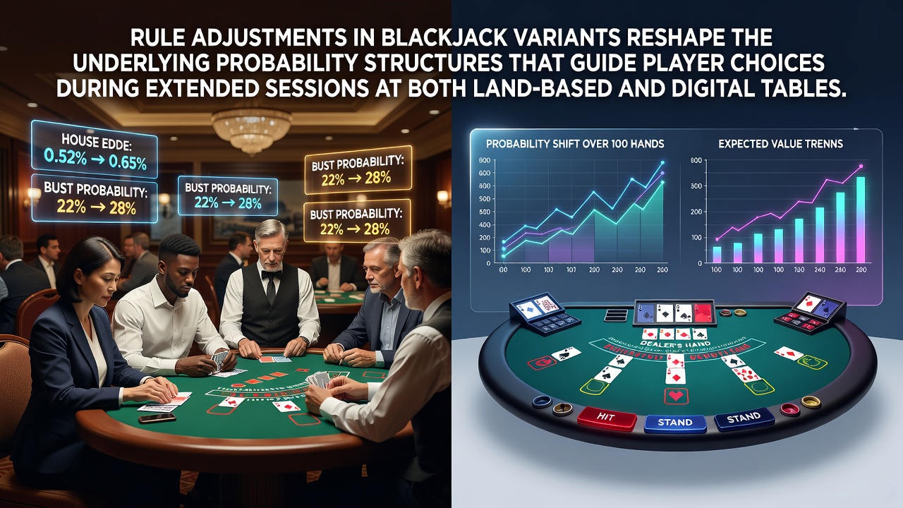 Darstellung von Blackjack-Tischen mit unterschiedlichen Regelvarianten in Casinos