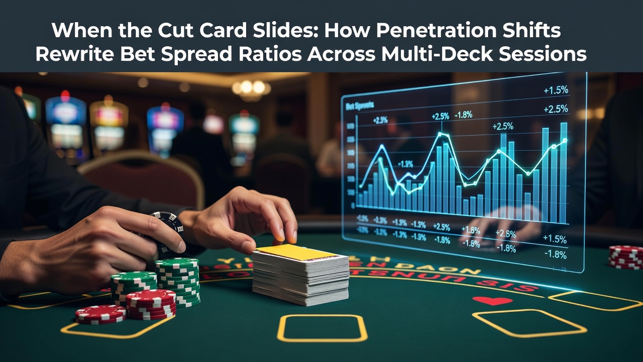 Blackjack-Tisch mit Cut Card in einem Multi-Deck-Schuh während einer laufenden Session